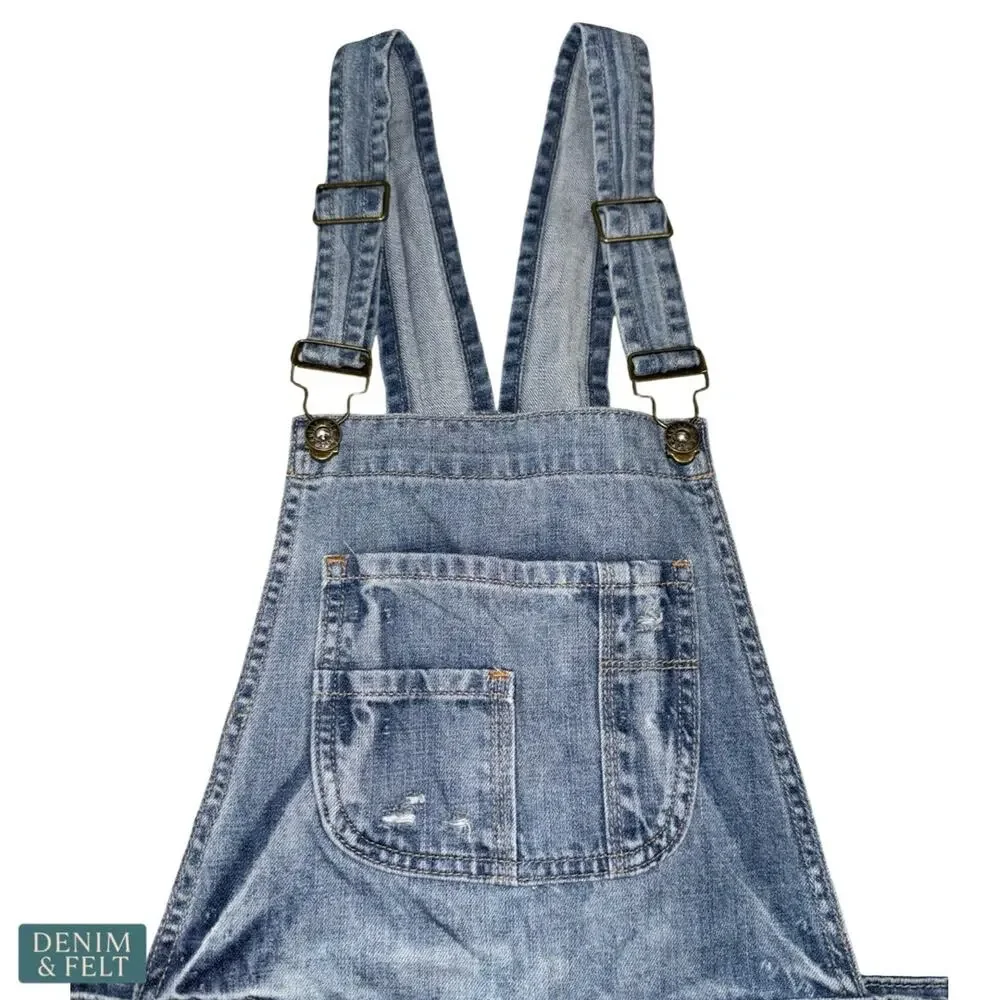 Sneak Peek Denim Short Overalls‎ Distressed Frayed Hem Bib Shorts Blue Casual